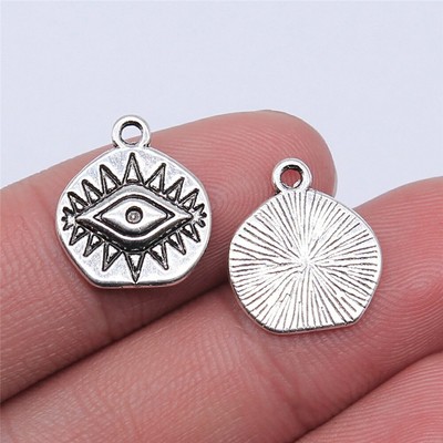 Clearance 40PCS, Antique Silver Tone Evil Eye Charm Pendant 15X14mm XCS71-14446