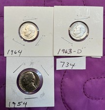 1963-D/1964 Circ. Roosevelt Dimes 90% Silver  And BU 1954 Jefferson .05 Lot #734