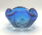 Vintage Mid Century Murano Style Blue Art Glass Bowl/Ashtray