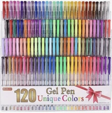 120 Unique Colors (No Duplicates) Gel Pens Gel Pen Set for Adult Coloring Books