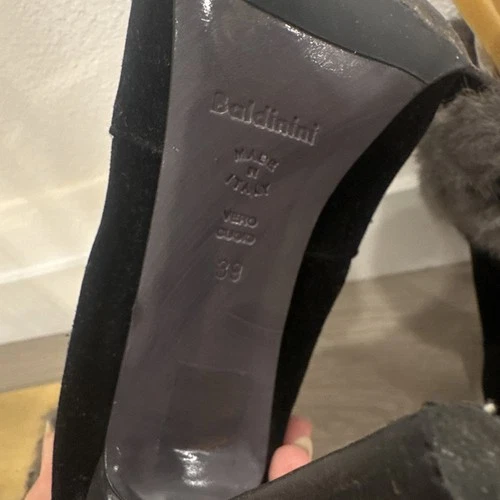 Baldinini Women's Black natural Suede Fur Trim Mid-Calf Stiletto Pull-On EU 38 image 6