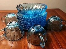 Hazel Atlas Glass CAPRI DAISY Turquoise Blue Vintage 1950 MCM Lot Of 12 Very HTF