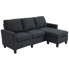 Ecksofa L-Form Couchgarnitur mit wendbarer Chaiselongue Dunkelgrau refurbished