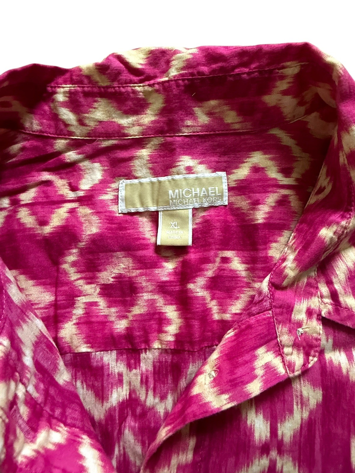 Michael Kors Womens Pink Aztec Button Front Feminine Top Size XL thumbnail 3