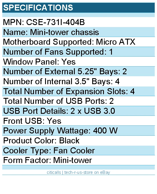 Supermicro CSE-731I-404B Case - Mini-tower chassis 2x5.25 4x3.5 400W - Image 2 of 3