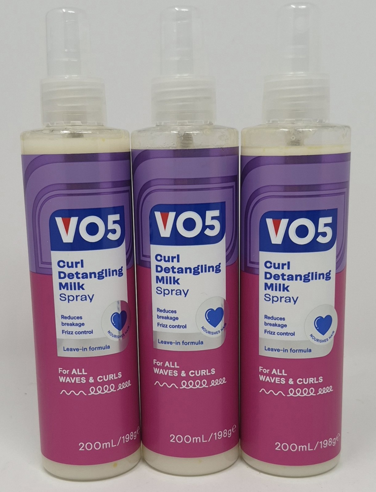 Vo5 Curl Detangling Milk Spray 200ml Reduces Hair Breakage & Frizz Control x 3