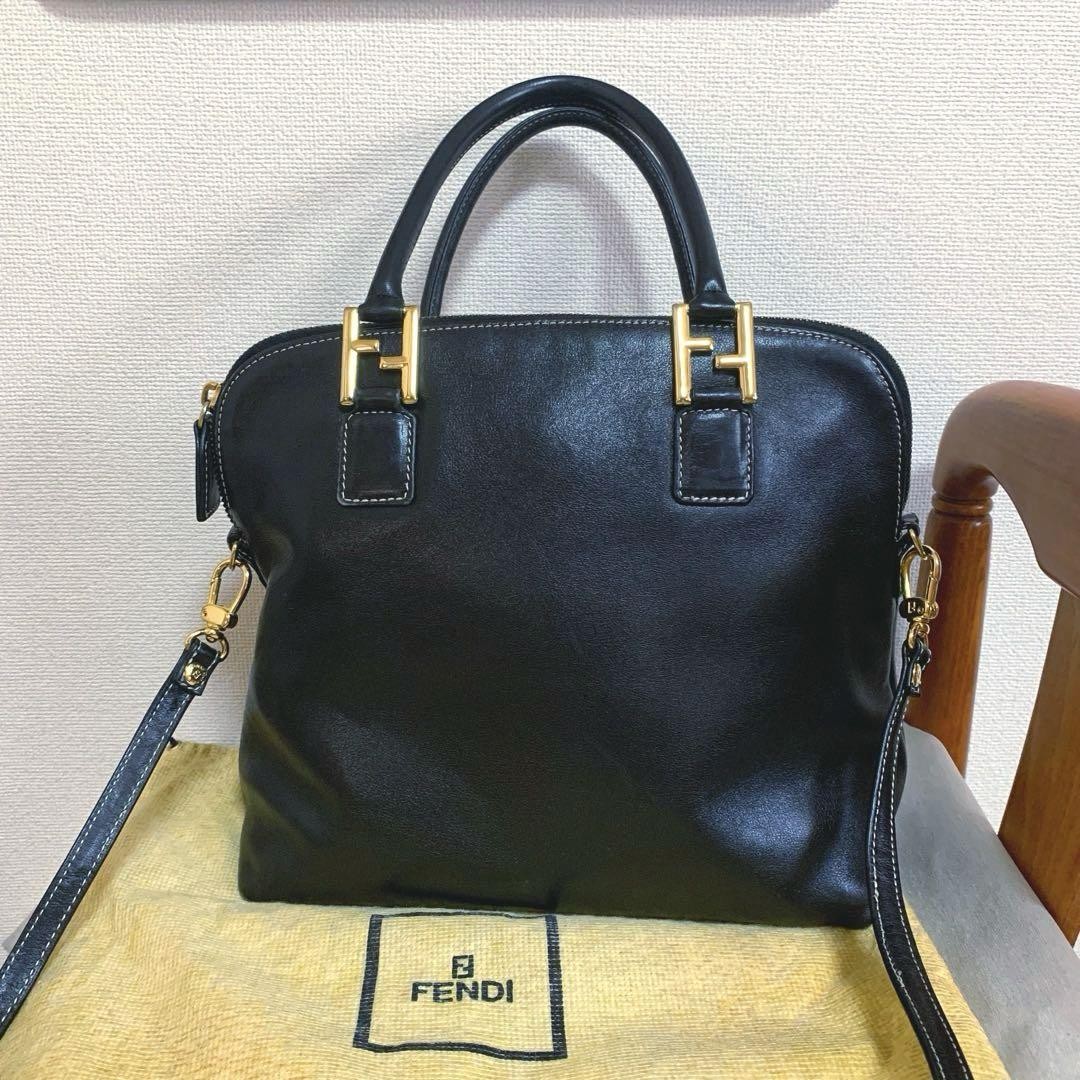 Fendy Round 2-Way Leather Shoulder Bag with Zipper