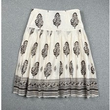 VTG Paisley Floral Tiered Midi Skirt 9 Cream Brown Metallic Folk Cottage Boho