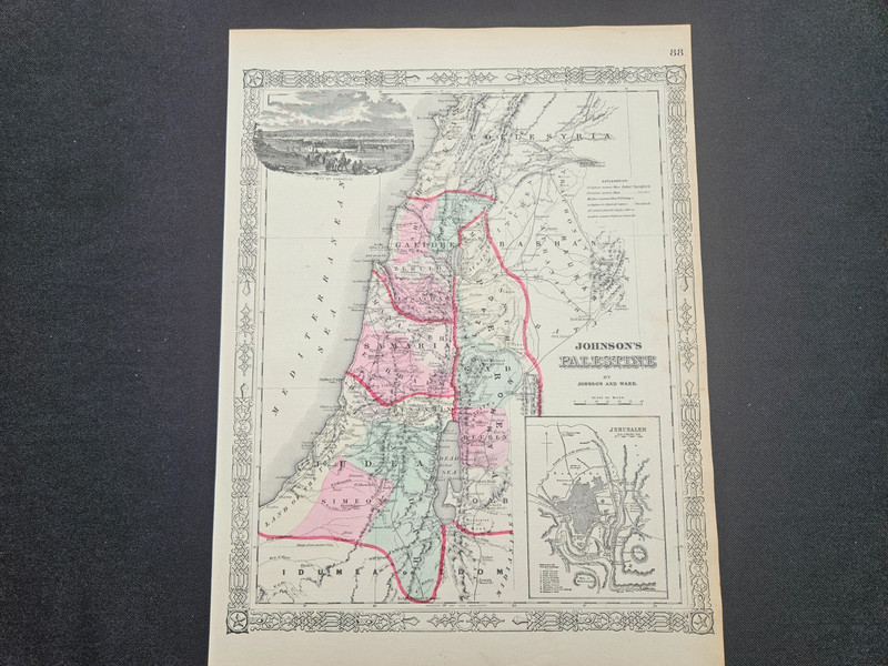 1863 Johnson Atlas Antique Map Israel Holy Land Jerusalem Palestine 100% Genuine