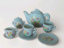 Tea Set Japan Porcelain Handpaint Pink Yellow Floral Miniature 9 Pc 15" Doll