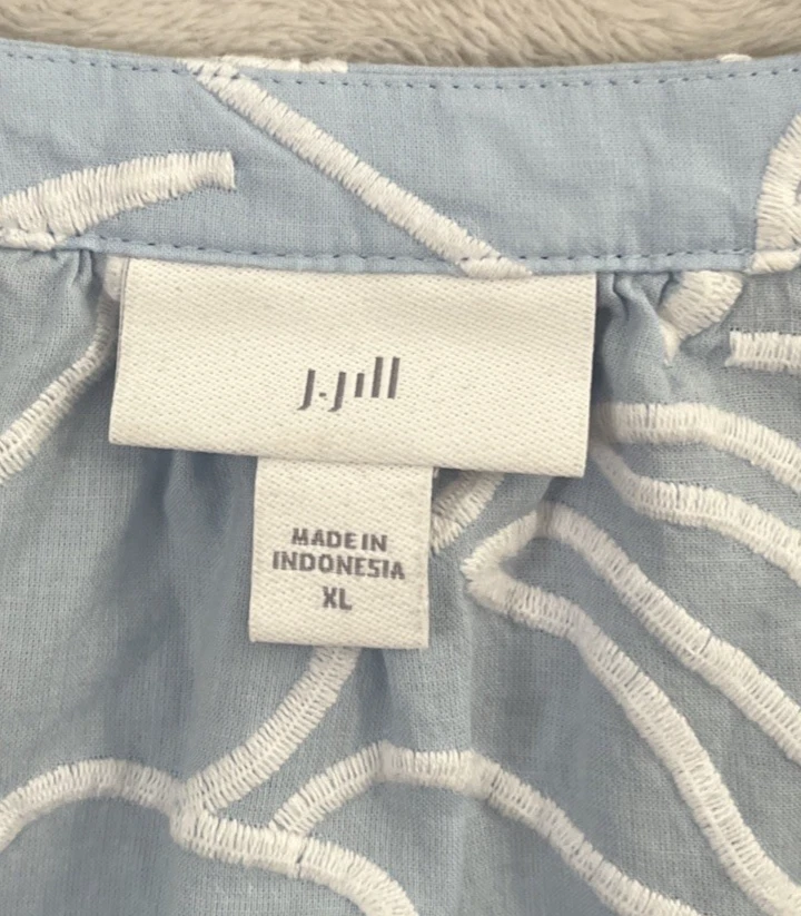 Blusa Top Mujer Jill Azul Geométrica XL Algodón Manga Larga Cuello en V Pullover Foto 3 de 4