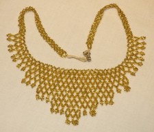 Vintage Beaded Bib Collar Choker Necklace Yellow Gold Color Glass Beads