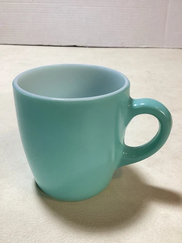 Vintage Hazel Atlas C-Handle Turquoise Blue Green Milk Glass Mug Cup