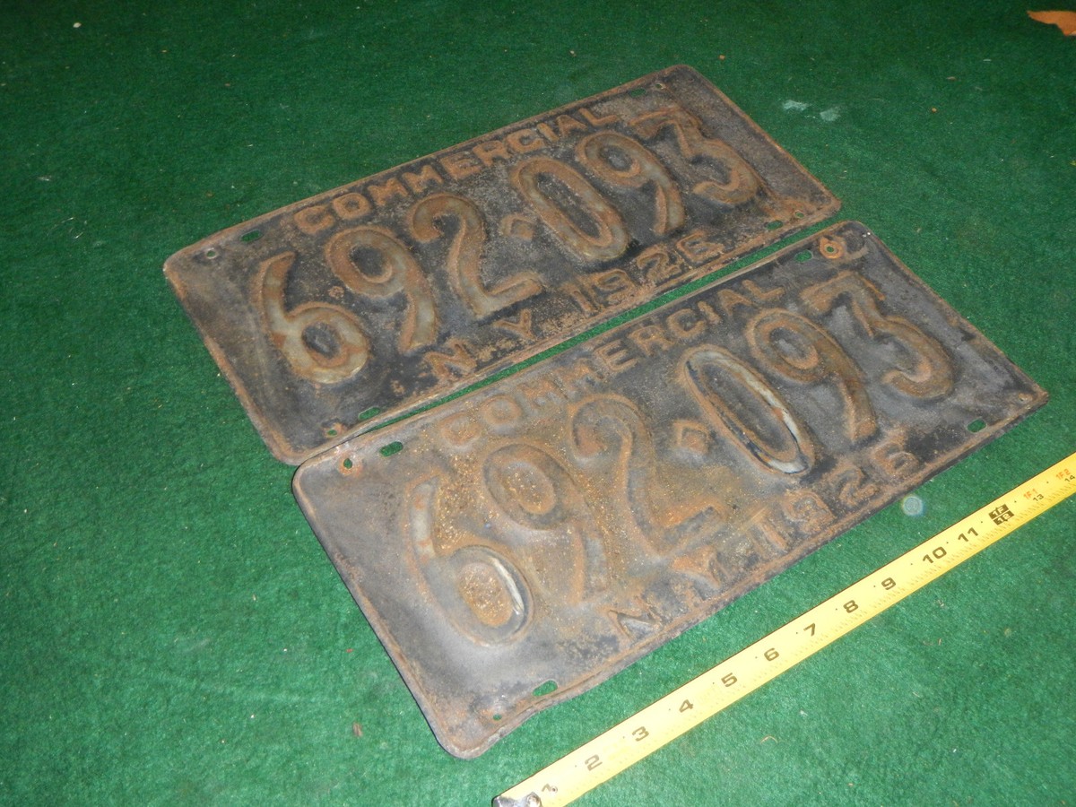 1926 New York Commercial License Plate Matched Pair NY Tag 692-093