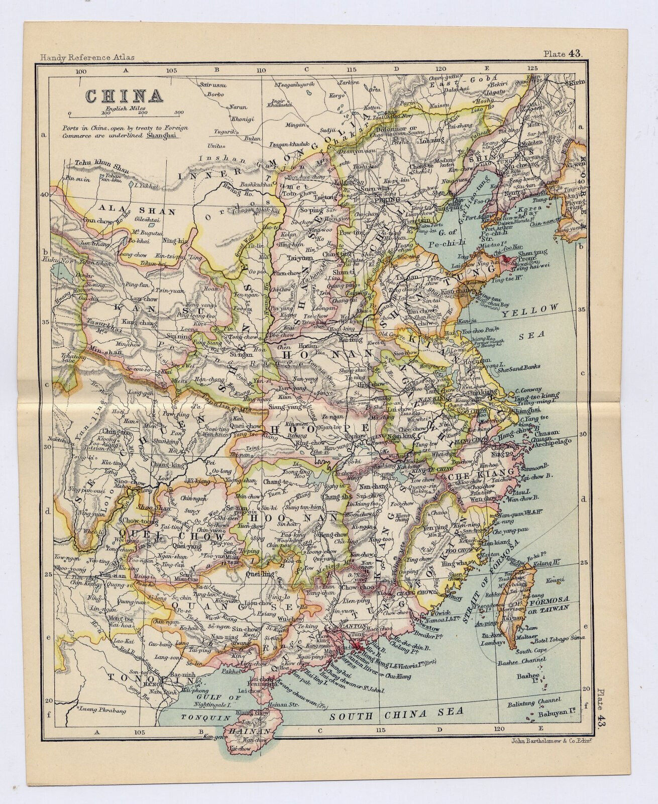 1912 ANTIQUE MAP OF EASTERN CHIINA / VERSO CANTON GUANGZHOU VICINITY / HONG KONG