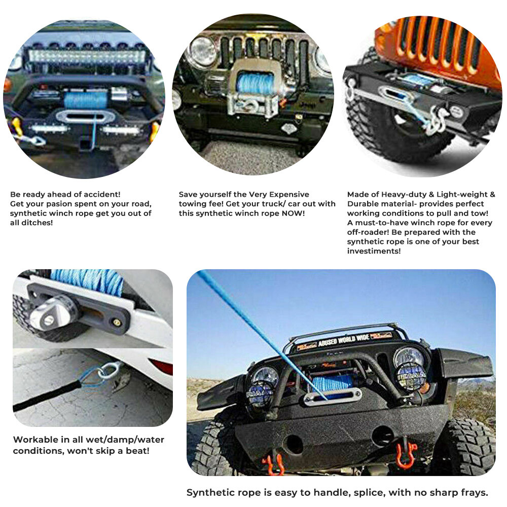 1/4"x50' 10000LBS Synthetic Recovery Cable Winch Rope Line ATV UTV 4WD w/ Sheath