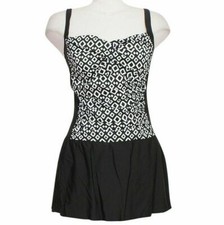SWIM SOLUTIONS Black Diamond Skater Tummy Control Swimdress Swimsuit 18W
