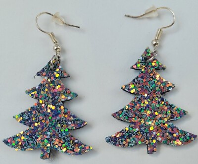 Sparkle Christmas Tree-Shape Drop EARRINGS w Wire Hook