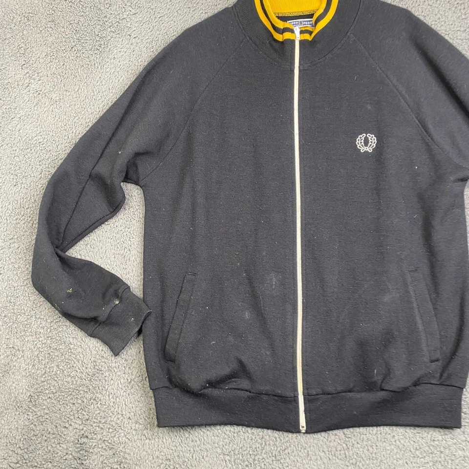 Vintage Fred Perry Black/Yellow Zip Up Sweater Size XL Knit Academia Preppy VTG - Image 2 of 4