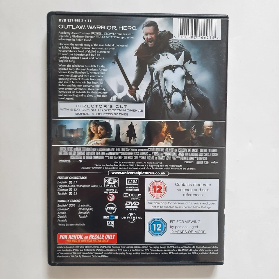 Robin Hood DVD 2010, Director's Cut, Russell Crowe, Ridley Scott, Region 2, 4, 5 - Image 2 of 4