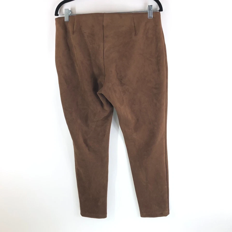 Pantalones para mujer Chaps pierna ajustada tiro alto cremallera lateral elásticos imitación gamuza marrón L Foto 2 de 4