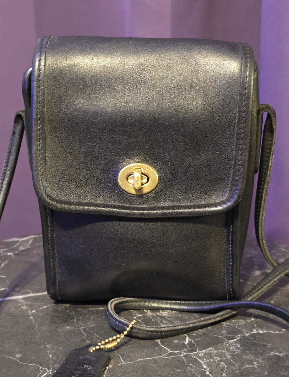 Coach Vintage Crossbody Bag, Black Leather Scooter Side Pack 9978