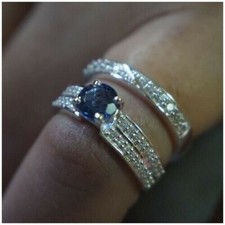 1.5ct Lab Created Sapphire Wedding Bridal Ring Set Band 14k White Gold Finish