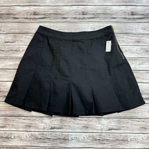 NOBO No Boundaries Women's Box Pleat Black Denim Mini Jean Skirt 11 Zip Zipper