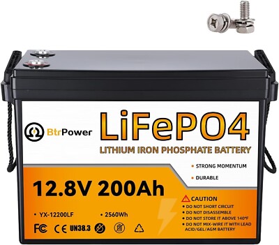 12V 200Ah Solar LiFePO4 Lithium Battery 100A BMS for Deep Cycle RV Solar System