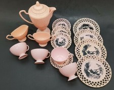 Vintage Tea Set Pink Plastic Childs Dish Set 1940-50"s