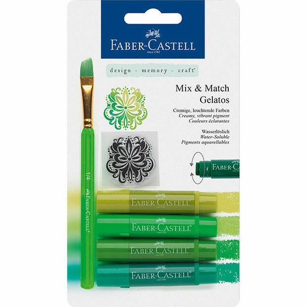 Faber-castell набор восковых мелков gelatos зеленый, 4шт, в блистере с маркой и кисточкой (4005401218043)