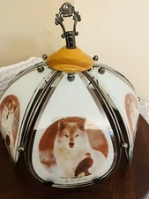Vintage OK Lighting Glass Panel & Metal, Wolf Eagle Shade
