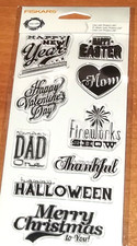 CLEAR ACRYLIC FISKARS STAMPS OCCASIONS  HOLDAYS wks CTMH blk