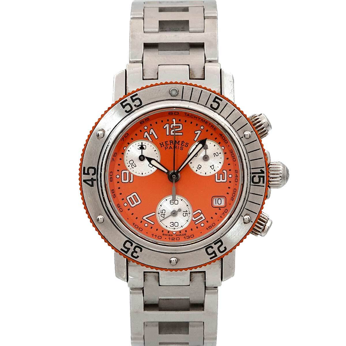 HERMES Clipper Diver CL2.316 Quartz Date Orange Dial Ladies Watch
