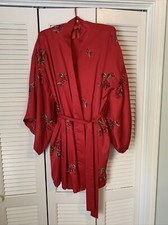 Victoria's Secret RARE Women's Red Satin Asian Floral Kimono Short Robe One Size