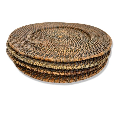 PIASTRE CARICATORE RATTAN vintage 13" set 4 vimini tessuto naturale spiaggia boho - Foto 2 di 9