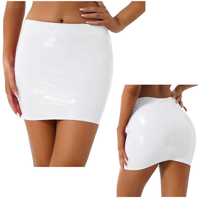 Agoky Damen Glossy Minirock – Elastischer Bleistiftrock, Figurbetont, Transparent