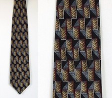 Mulberry Black and Blue Geometric Leaf Print 100 Silk Necktie Tie Made in USA