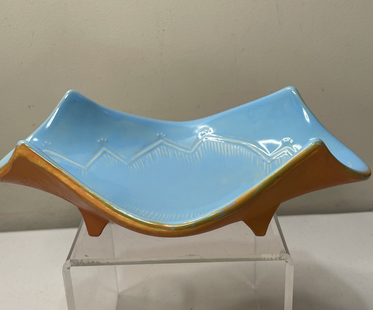 MAX FLAVA So I　トークボックス 神皿！！レア MCM Blue Orange McCoy Pedestal Pottery Candy Trinket Dish Embossed