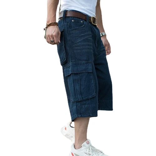 Herren Denim Baggy Loose Shorts Hip Hop 3/4 Länge Jeans Roll Up Cargo Tasche - Bild 4 von 18