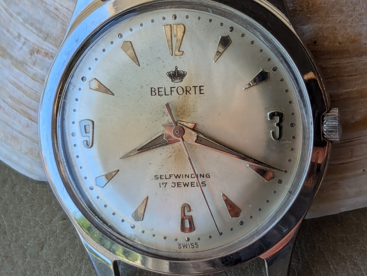 Vintage 1950/60's Belforte 9064 Series All SS Midsize Watch w/'SWISS' Only  Dial