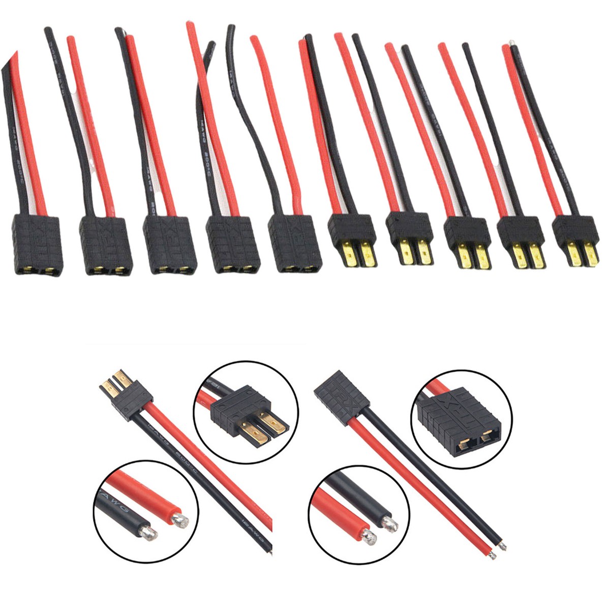 5X Trx Plug Male Female Silicone Connector Wire With 10CM 14AWG for RC  Battery | eBay