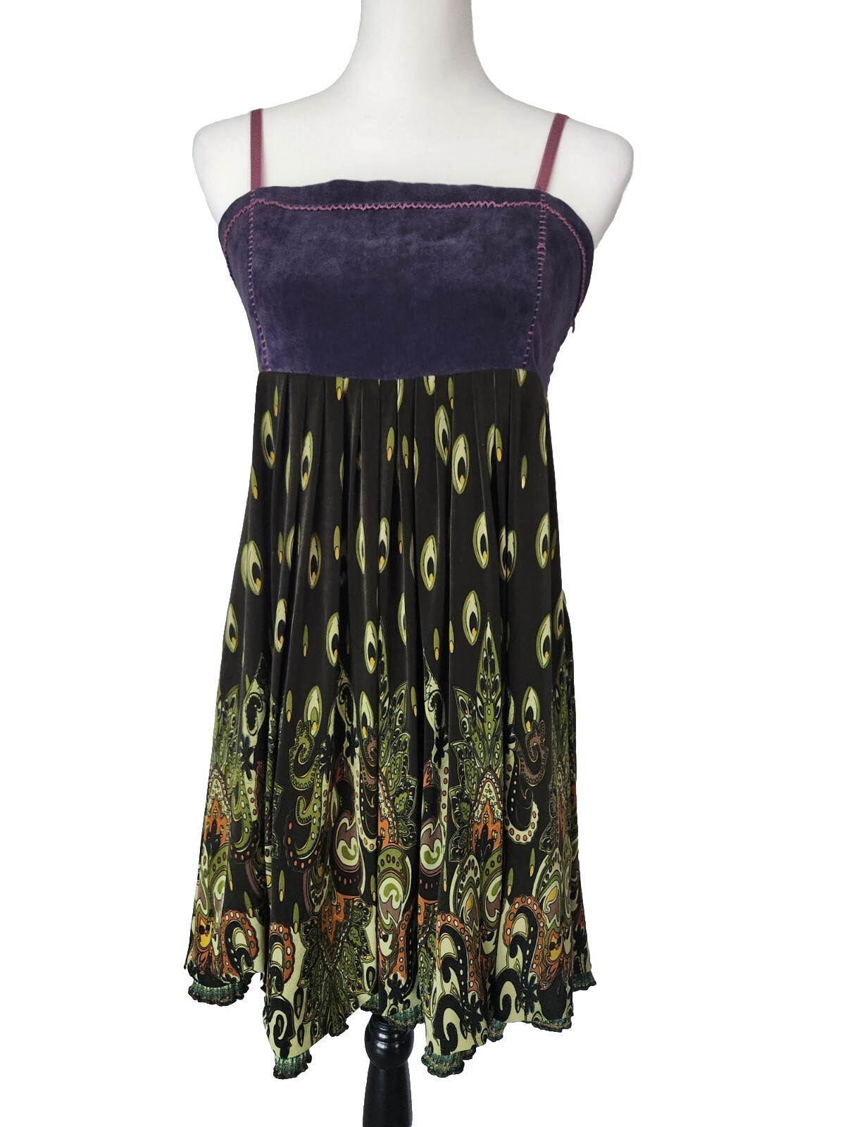 Boho Anthropologie Hazel Purple Velvet Fairycore Flowy Bubble Hem Dress Sz M