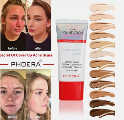 PHOERA Liquid Foundation Make up Full Coverage Velvety Matte Flawless Lasting