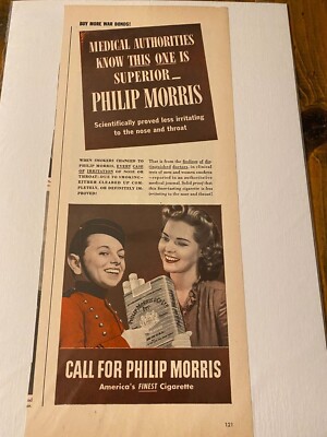 philip morris cigarettes online Vintage 1944 Philip Morris Cigarettes Buy More War Bonds WW II ad