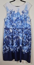 Sandra Darren Sleeveless Floral Design Dress Size 20 Blues & White