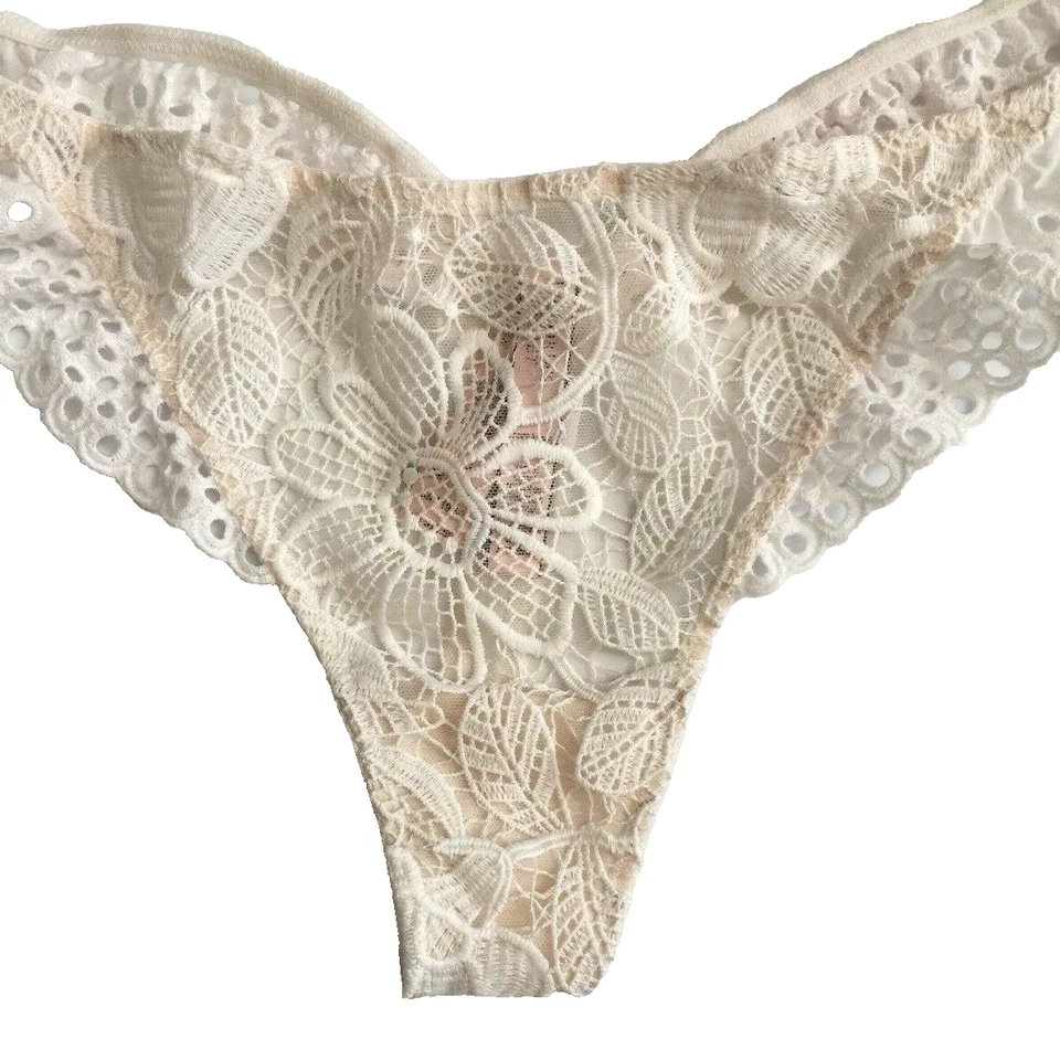 Bragas Tanga Victoria's Secret Dream Angels Blanco Coco Crochet Encaje Talla L Foto 4 de 4