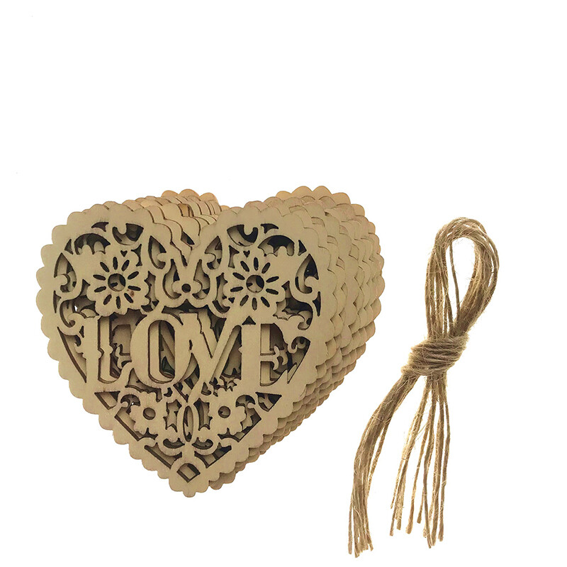 10Pcs Heart Shaped Wooden Cutout Decoration Crafts Wedding Valentine's