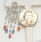18K White Gold Chandelier Earrings w/ Diamonds, Padparadscha, Blue Pink Sapphire — photo 5