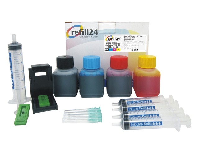 Kit recarga para cartuchos de tinta HP 301 301 XL negro y color 200 ml tinta  | Compra online en eBay